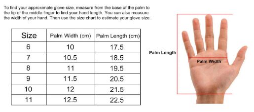 FIT T4 Goalie Glove Size Chart